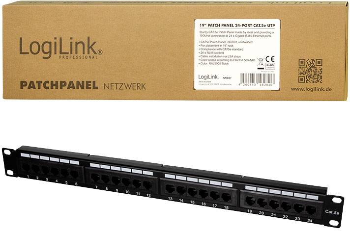 LogiLink NP0027 24 Port Patch-Panel 483 mm (19") CAT 5e 1 HE