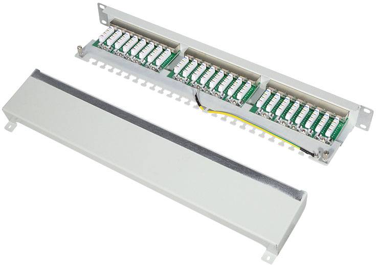 Glasfaser-Patchpanel mit 24 Ports, offen gezeigt. Dient zur Verwaltung und Verbindung von Glasfaserleitungen in Netzwerken.