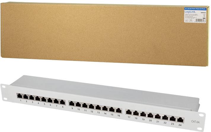 LogiLink NP0060 24 Port Patch-Panel 483 mm (19") CAT 6a 1 HE Grau