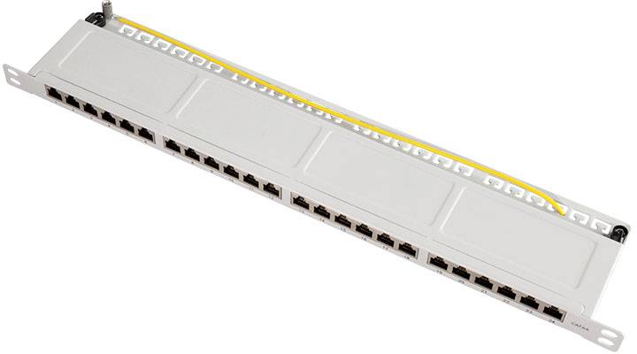 Netzwerk-Patchpanel mit 24 Ports, montierbar in einem Server-Rack.