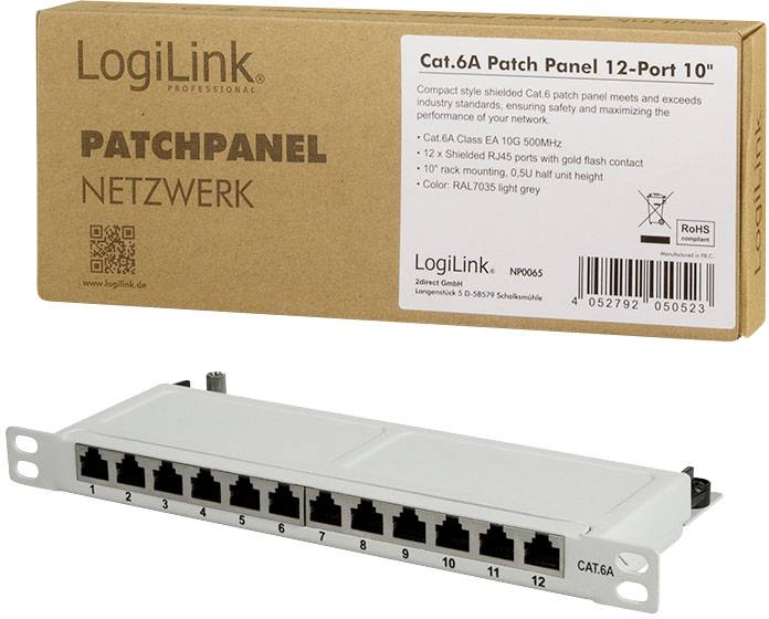 LogiLink Patchpanel Cat.6A 12-Port, geeignet für Netzwerke, montierbar auf 10