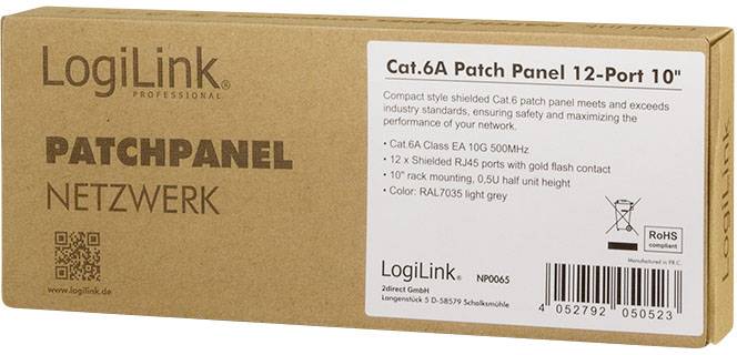 'LogiLink Patchpanel Netzwerk, Cat.6A Patch Panel 12-Port 10