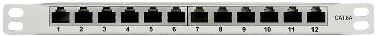 Patchpanel mit 12 nummerierten Ethernet-Ports, geeignet für Netzwerkverbindungen
