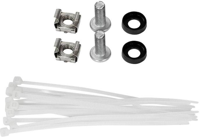 Schrauben- und Muttern-Set mit Kabelbindern. Geeignet zum Befestigen und Bündeln von Kabeln in technischen oder handwerklichen Anwendungen.