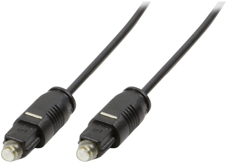 Zwei schwarze digitale optische Audiokabel mit Toslink-Steckern zur Verbindung von Audiogeräten.