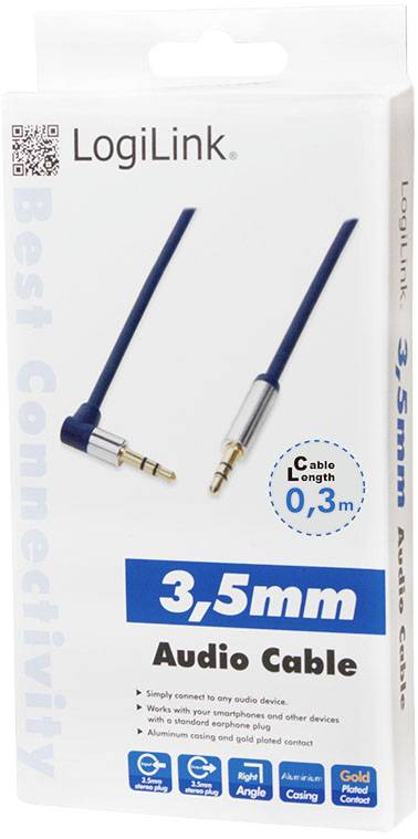 LogiLink CA11030 Klinke Audio Anschlusskabel 0.30m Dunkel-Blau (matt) 90° nach oben gewinkelt