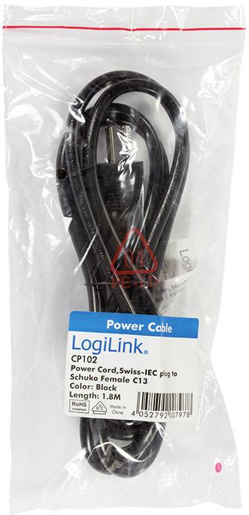 LogiLink Strom Anschlusskabel [1x Schweiz-Stecker - 1x Kaltgeräte-Stecker C13] 1.80m Schwarz