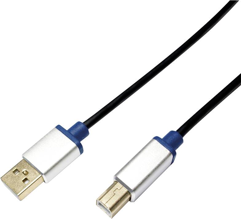 Zwei USB-Kabel, eines mit USB-A-Stecker, eines mit USB-B-Stecker. Sie werden oft verwendet, um Computer mit Druckern oder anderen Geräten zu verbinden.