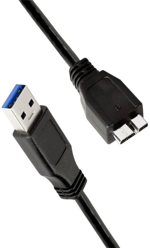 Bild von einem USB 3.0 Kabel mit einem Standard-USB-Anschluss und einem Micro USB-Anschluss.