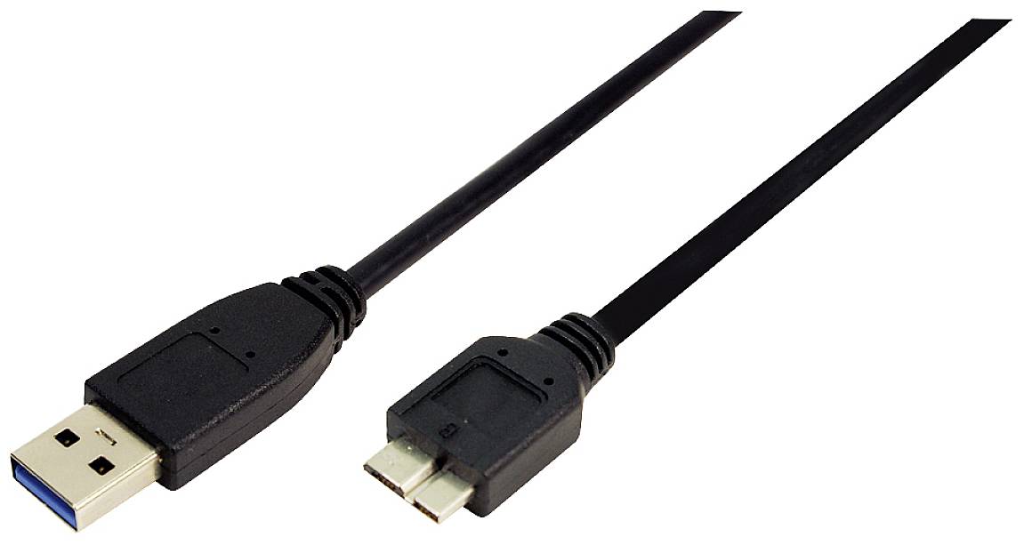 Ein USB-3.0-Kabel mit einem Typ-A- und einem Micro-B-Anschluss, geeignet für schnelle Datenübertragungen.