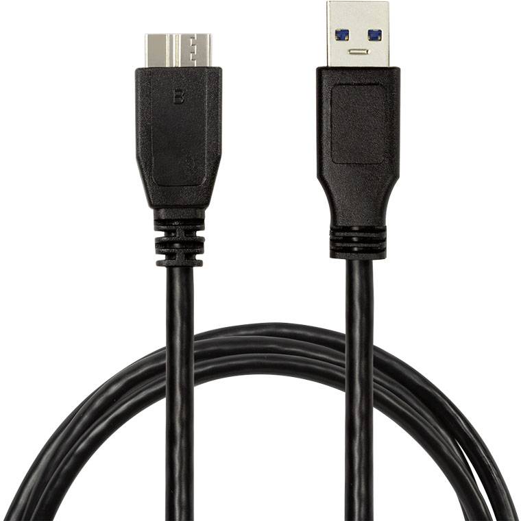 Ein USB-Kabel mit einem USB 3.0 Anschluss und einem Micro-USB Stecker, verwendet für Datenübertragung und zum Laden von Geräten.