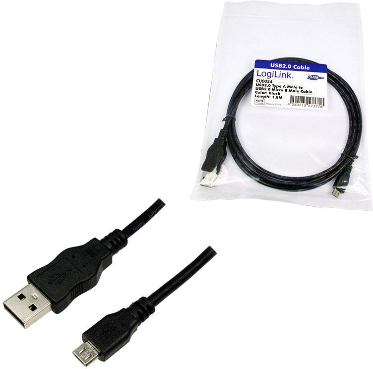 LogiLink USB-Kabel USB 2.0 USB-A Stecker, USB-Micro-B Stecker 1.80m Schwarz