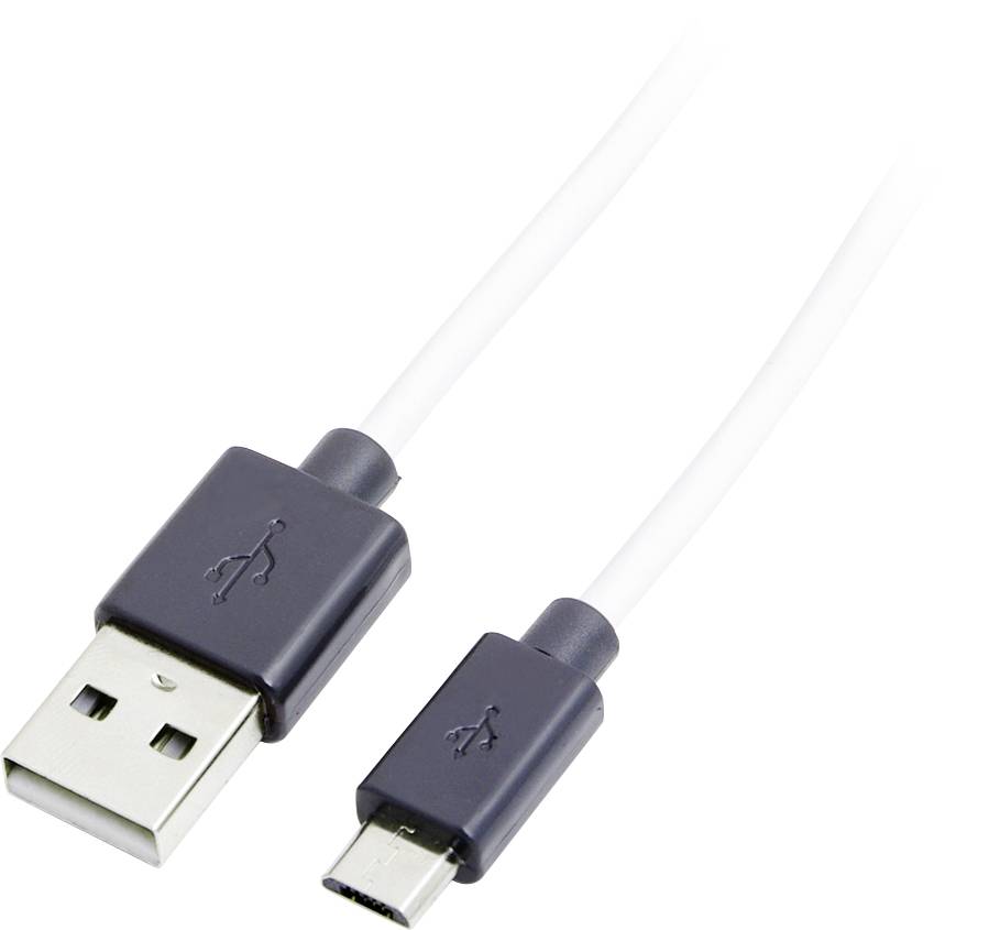 USB-Kabel mit einem USB-A-Stecker auf der linken Seite und einem USB-C-Stecker auf der rechten Seite vor weißem Hintergrund.