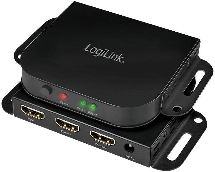 LogiLink CV0142 1 zu 2 HDMI-Splitter mit Aluminiumgehäuse, mit Status-LEDs 3840 x 2160 Pixel Schwarz