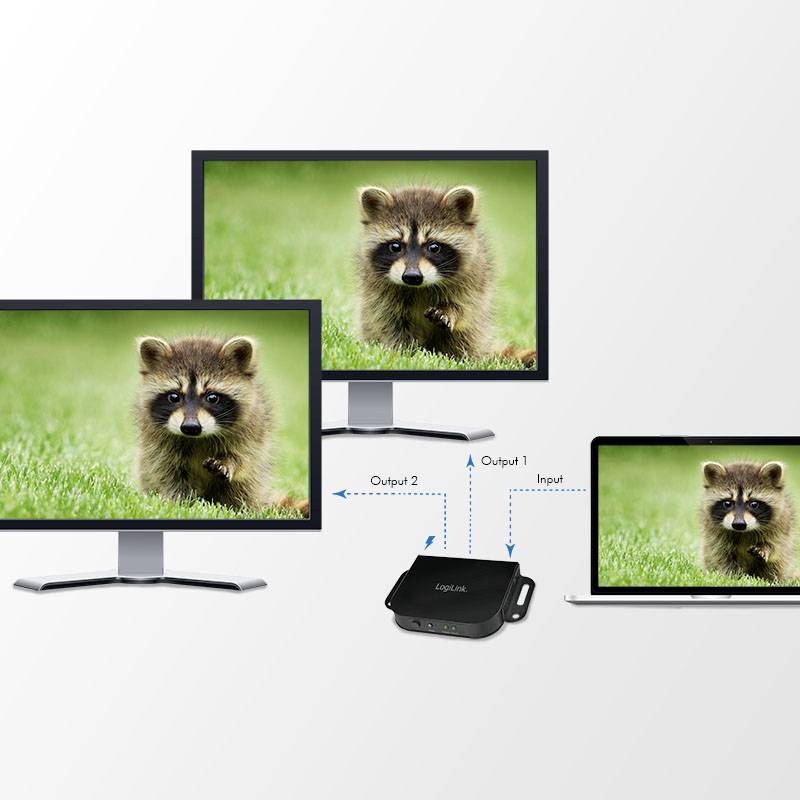 LogiLink CV0142 1 zu 2 HDMI-Splitter mit Aluminiumgehäuse, mit Status-LEDs 3840 x 2160 Pixel Schwarz