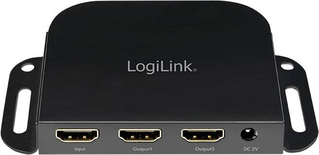 LogiLink CV0142 1 zu 2 HDMI-Splitter mit Aluminiumgehäuse, mit Status-LEDs 3840 x 2160 Pixel Schwarz