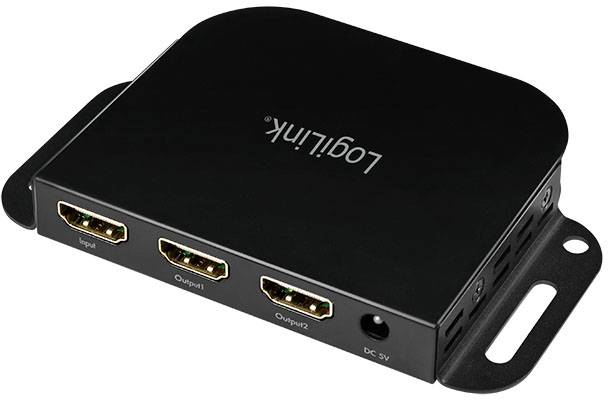 LogiLink CV0142 1 zu 2 HDMI-Splitter mit Aluminiumgehäuse, mit Status-LEDs 3840 x 2160 Pixel Schwarz