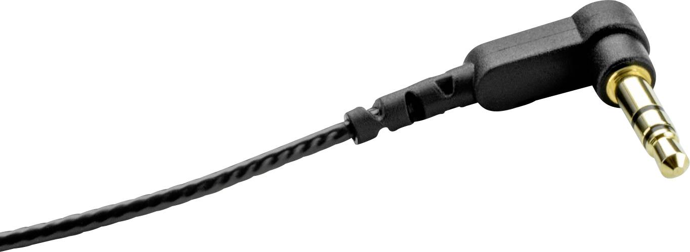 Schwarzer Audiokabel mit vergoldetem 3,5-mm-Klinkenstecker in einer L-Form.