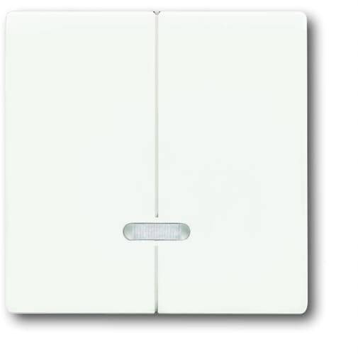 Ein weißer Lichtschalter mit zwei rechteckigen Tasten und einem kleinen horizontalen Fenster in der Mitte.