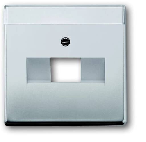 Einzelnes, silbernes CAT-5-Netzwerk-Wandanschlussfeld mit einer rechteckigen Öffnung zur Aufnahme eines Ethernet-Kabels.