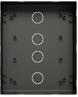Schwarze rechteckige Platte mit vier runden Markierungen in der Mitte und mehreren Befestigungspunkten an den Seiten.