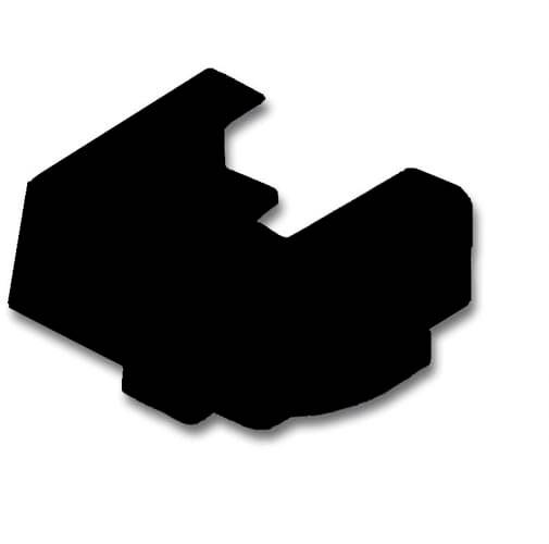 Schwarze, abstrakte 3D-Form mit unregelmäßigen Kanten, die auf einem weißen Hintergrund schwebt.