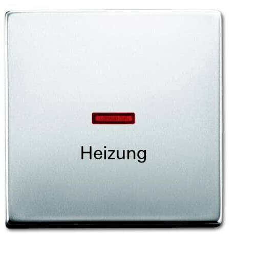 Ein quadratischer Lichtschalter mit rotem Streifen und dem Wort 'Heizung' darunter. Indikator für Heizungssteuerung.