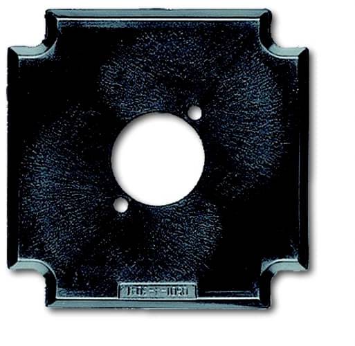 Vierkantige Abdeckplatte aus schwarz glänzendem Material mit einer runden Öffnung in der Mitte und zwei kleineren Löchern daneben.