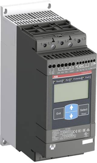 Elektronischer Motorstarter mit Bedienfeld und Anzeigen, geeignet für industrielle Steuerungsanwendungen.