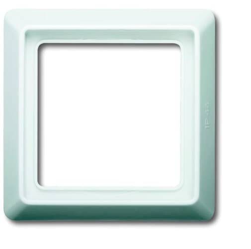 Quadratischer, weißer Plastikrahmen mit abgerundeten Kanten, der für Elektro-Installationen, wie Lichtschalter oder Steckdosen, genutzt wird.