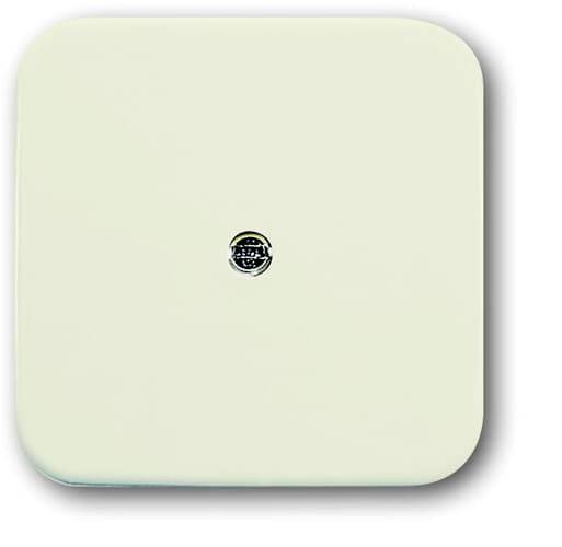Quadratisches, beiges Gerät mit rundem Logo in der Mitte, möglicherweise ein elektronisches Produkt oder eine Abdeckung.