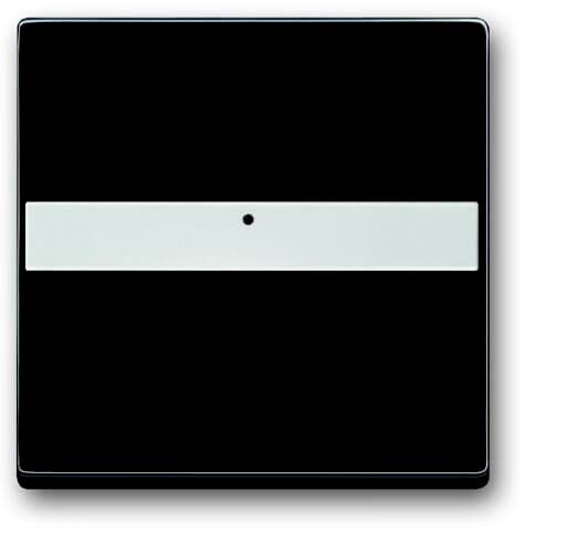 Ein schwarzes Quadrat mit einem horizontalen weißen Streifen in der Mitte und einem kleinen schwarzen Punkt im weißen Streifen.