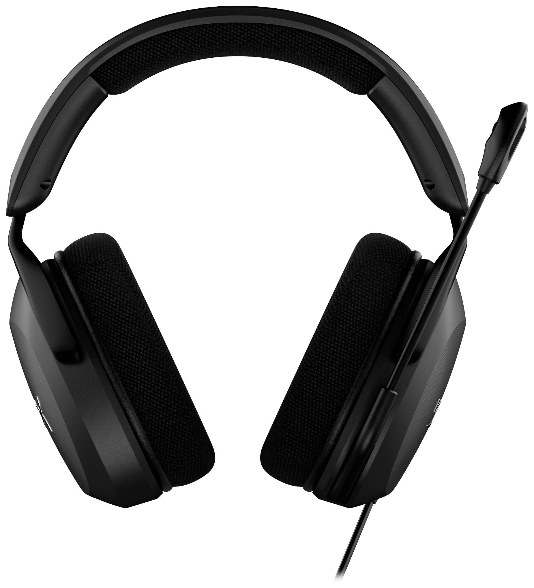 Schwarze Over-Ear-Kopfhörer mit Mikrofon; gepolsterte Ohrmuscheln, biegsamer Mikrofonarm. Ideal für Gaming oder Telefongespräche.
