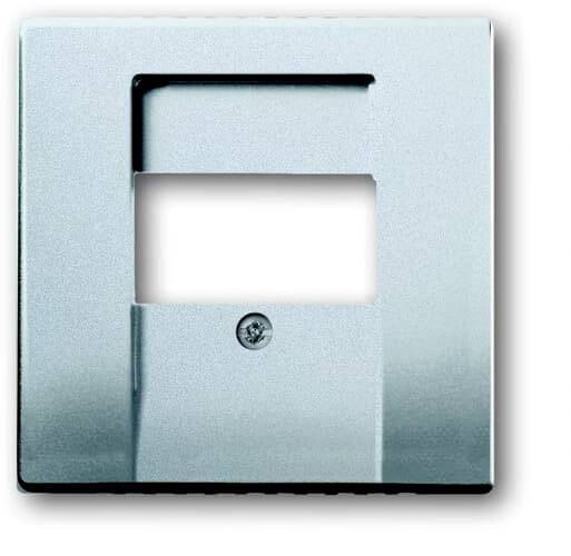 Silberne, rechteckige Abdeckplatte mit einer rechteckigen Öffnung in der Mitte, geeignet für Steckdosen oder Schalterinstallationen.