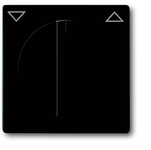 Ein schwarzer Schalter mit einem minimalistischen Design. Oben ein nach oben zeigender Pfeil, unten ein nach unten zeigender Pfeil.