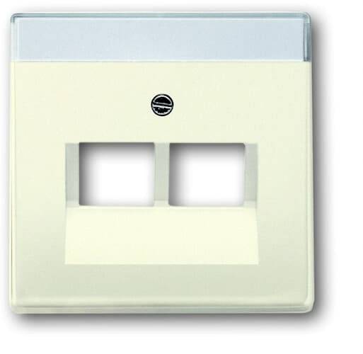 Zweifach-Rahmen für Netzwerkdosen in beige mit Platz für zwei Anschlüsse, geeignet zur Wandmontage, im Hintergrund keine Dekoration.