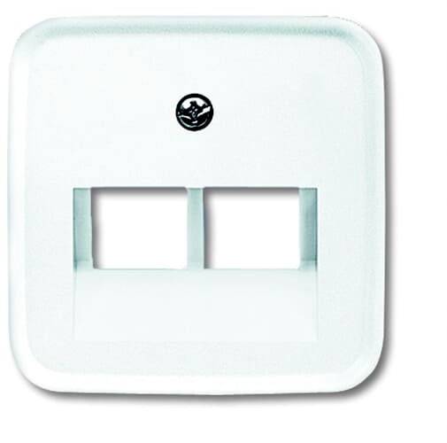 Zweifache Steckdose in weißem Rahmen für Netzwerkkabelinstallation, passend für standardisierte Kabel und Anschlüsse.
