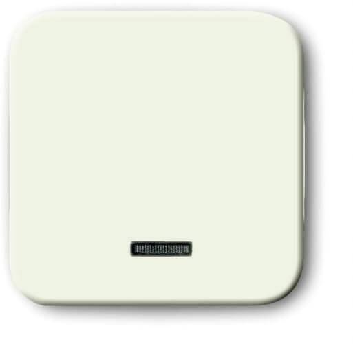 Ein cremefarbener Lichtschalter mit einem kleinen rechteckigen Sensor oder Kontaktfeld unten in der Mitte.