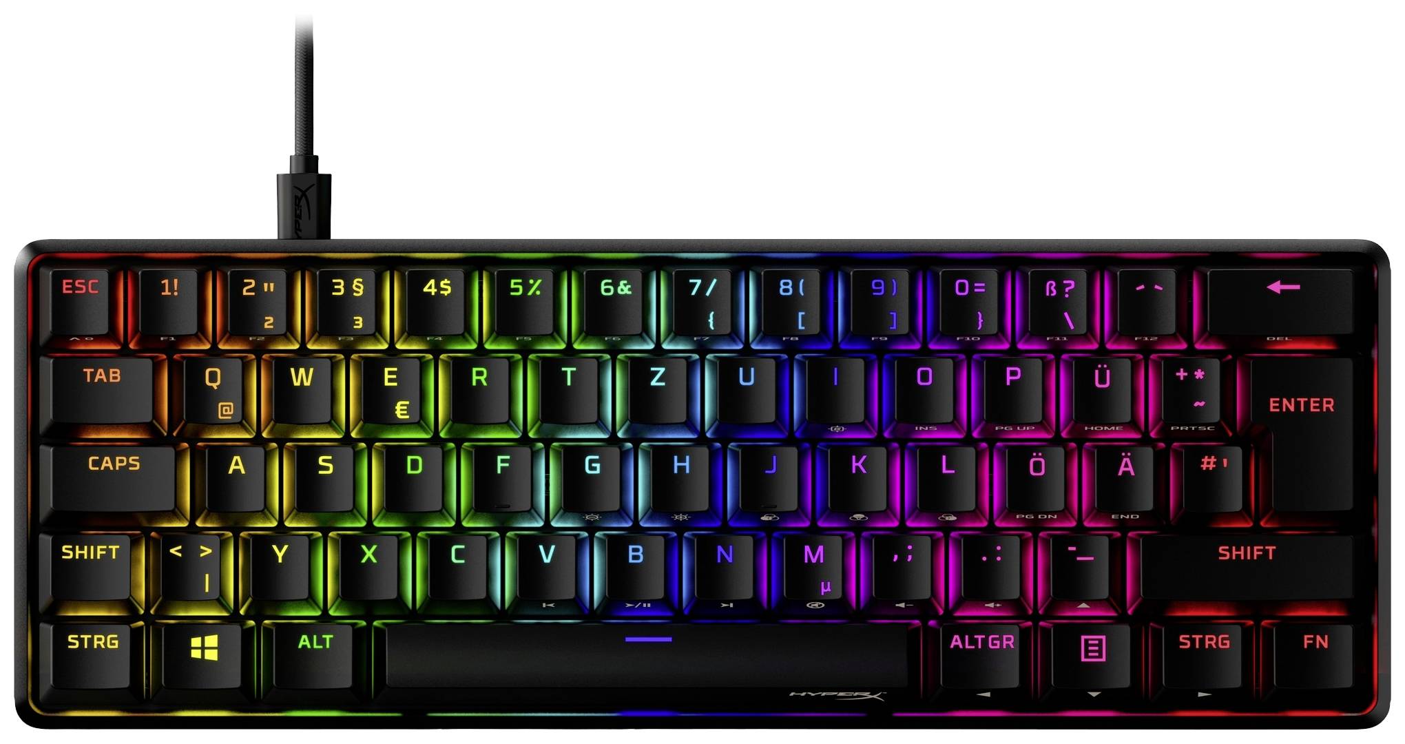 HyperX Alloy Origins 60 DE Kabelgebunden Gaming-Tastatur Deutsch, QWERTZ Schwarz Beleuchtet