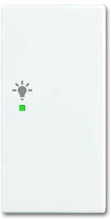Ein weißer Lichtschalter mit einem Glühbirnensymbol und einem grünen leuchtenden Quadrat darunter, zeigt an, dass das Licht eingeschaltet ist.