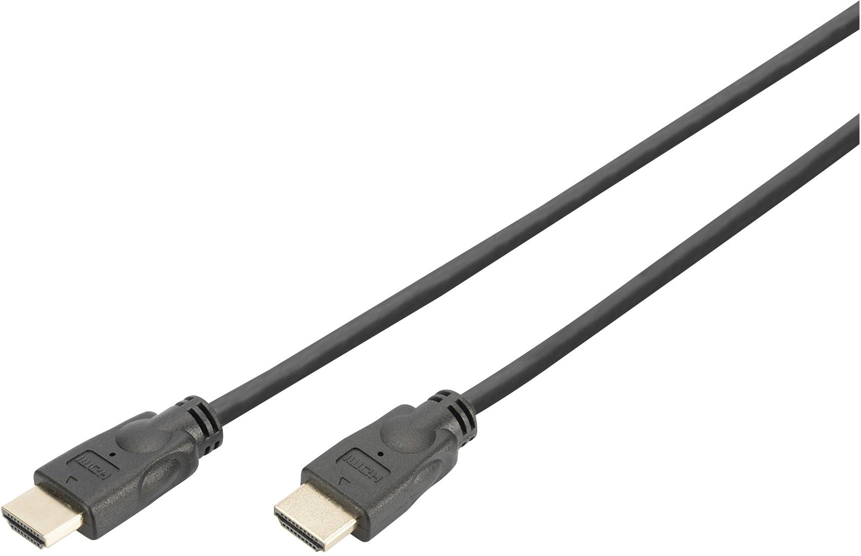 Schwarzes HDMI-Kabel mit zwei Steckern; dient zur Verbindung von Multimedia-Geräten wie Fernsehern und Computern für die Übertragung von Audio- und Videosignalen.