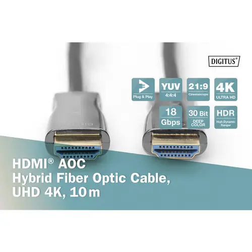 Digitus HDMI / Glasfaser Anschlusskabel HDMI-A Stecker, HDMI-A Stecker 30.00m Schwarz AK-330125-300-S 4K UHD HDMI-Kabel Digitus HDMI / Glasfaser Anschlusskabel HDMI-A Stecker, HDMI-A Stecker 30.00m Schwarz AK-330125-300-S 4K UHD HDMI-Kabel