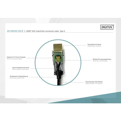 Digitus HDMI / Glasfaser Anschlusskabel HDMI-A Stecker, HDMI-A Stecker 30.00m Schwarz AK-330125-300-S 4K UHD HDMI-Kabel Digitus HDMI / Glasfaser Anschlusskabel HDMI-A Stecker, HDMI-A Stecker 30.00m Schwarz AK-330125-300-S 4K UHD HDMI-Kabel