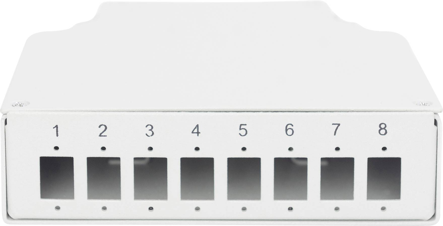 Metallschachtel mit acht nummerierten quadratischen Öffnungen, von 1 bis 8 beschriftet.