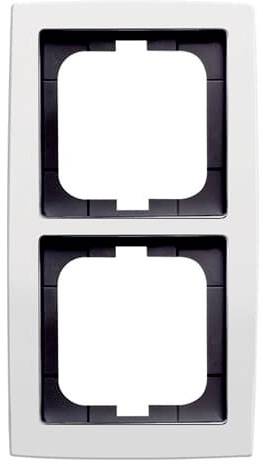 Eine zweifache, graue Steckdosenabdeckung ohne Einsätze.
