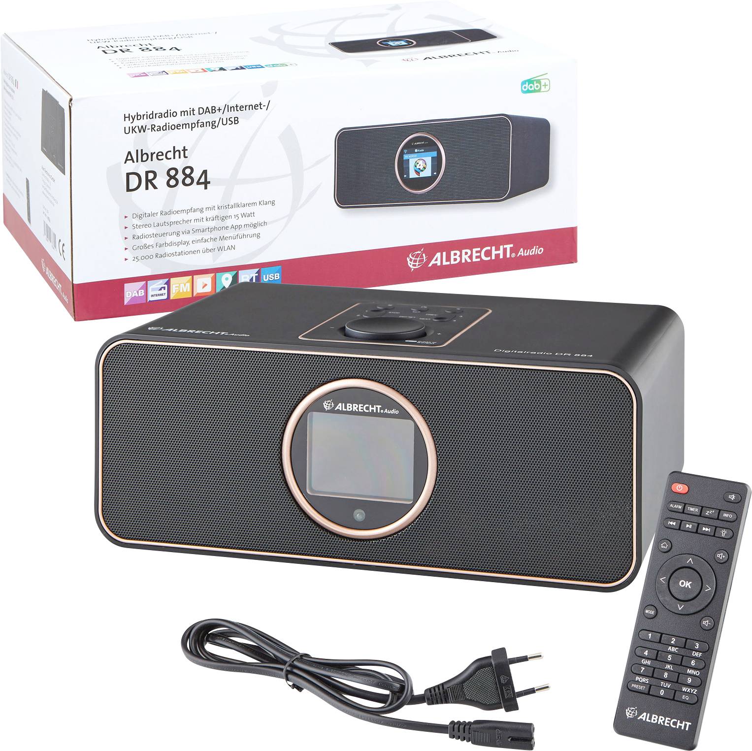 Albrecht DR 884 Internet Tischradio Internet, DAB+, DAB, UKW Internetradio Inkl. Fernbedienung Schw