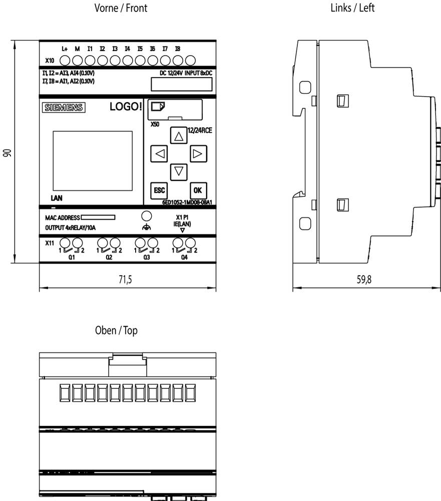 Siemens 6ED1052-1MD08-0BA1 SPS-Steuerungsmodul 12 V/DC, 24 V/DC