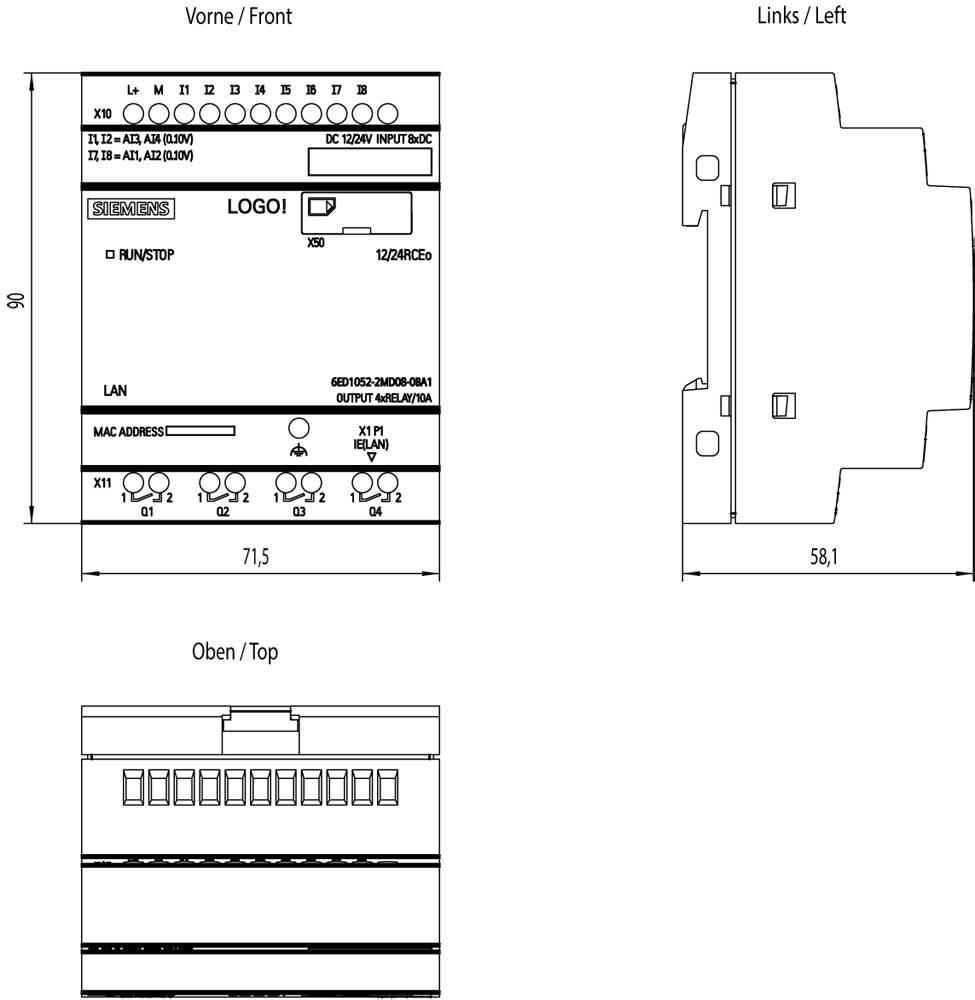 Siemens 6ED1052-2MD08-0BA1 SPS-Steuerungsmodul 12 V/DC, 24 V/DC