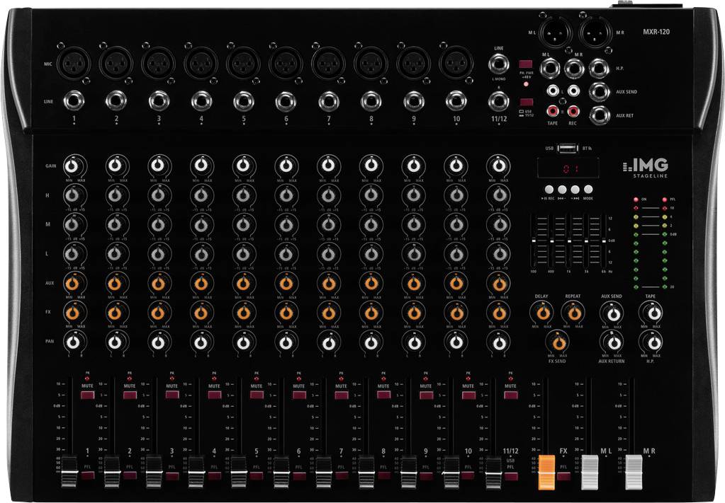 IMG Stageline MXR-120 Konsolen-Mischpult Anzahl Kanäle:12 Bluetooth, USB-Anschluss