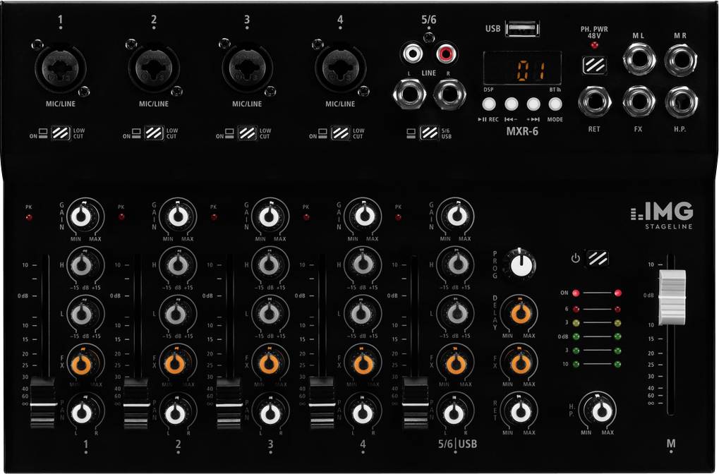 IMG Stageline MXR-6 Konsolen-Mischpult Anzahl Kanäle:6 Bluetooth, USB-Anschluss